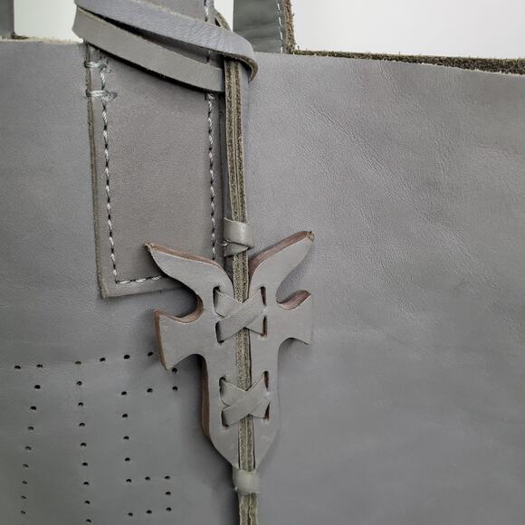 FRYE Carson Gray Leather Shoulder Tote Bag distressed Leather - Picture 6 of 14